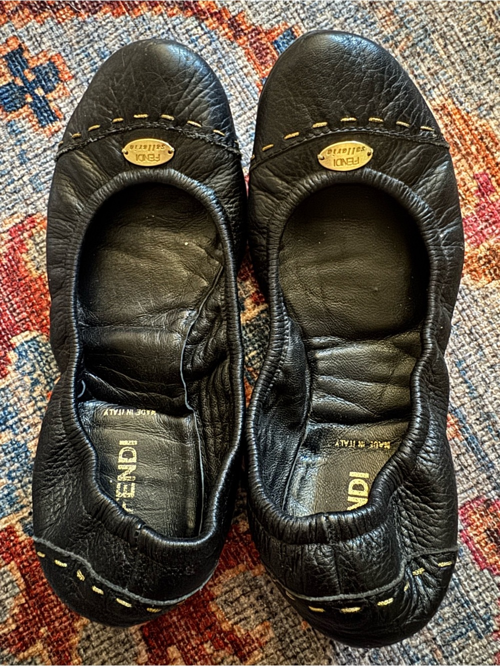 Fendi Black Leather Ballet Flats